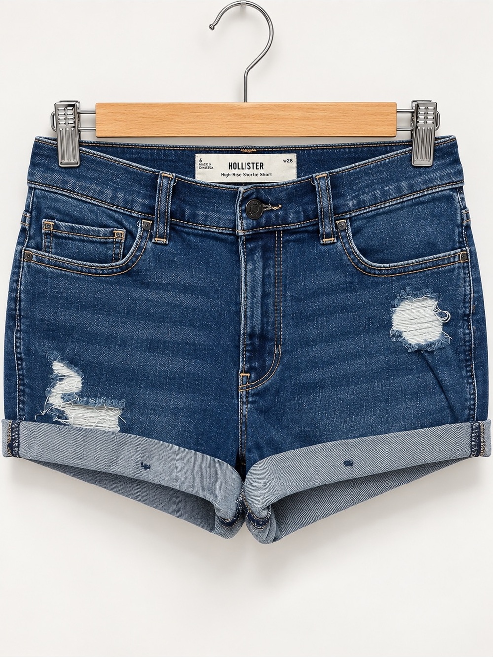Hollister High-Rise Shortie Short Rolled Denim Shorts (390)